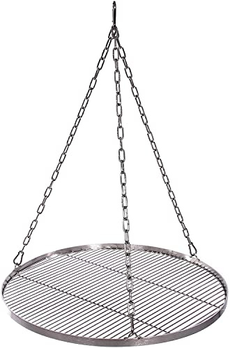 WiMi Grillrost Ø 55 cm mit Kette Edelstahl Grillstabdicke 4 mm Stababstand 10 mm für Schwenkgrill BBQ Dreibein