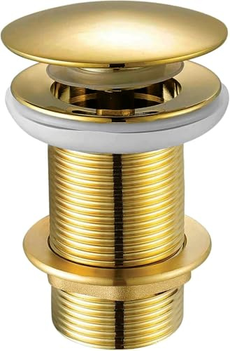 Xcel Home Goldfarben Waschbecken-Ablaufgarnitur, Click Clack | Runde, ungeschlitzt, Pilz Kuppel-förmigen Plug aus massivem Messing Sink Stopper mit Standard UK Fitting für Bad und Küche