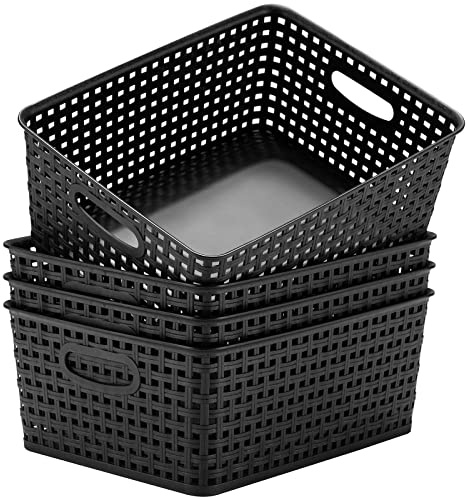 Eslite Plastic Storage Baskets for Organizing,11X8.5X4.7,Pack of 4 (Black)