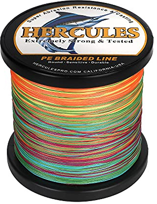 HERCULES Geflochtene Angelschnur 12 Stränge, 100-2000m 109-2196 Yards Geflochtene Fisch Linien, 10lb - 420lb Test-PE-Schnüre für Salzwasser-Süßwasser - Mehrfarbig, 100lbs, 500m