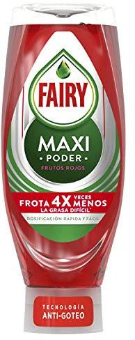 Fairy, Maxi Poder Frutos Rojos Lavavajillas Liquido a Mano, 5,12 L (8 x 640 ml), Con Poder Antigrasa, Limpieza Facil Platos, Ollas Y Sartenes Mas Grasientas