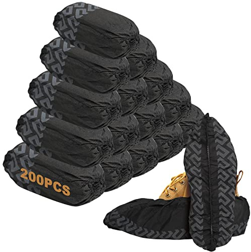 200Pack Disposable Shoe Covers, JOENCOST Durable Non Slip Disposable Boot Shoe Covers, Black Reusable Booties Shoe Cover for Indoors One Size Fits Most(100Pairs)