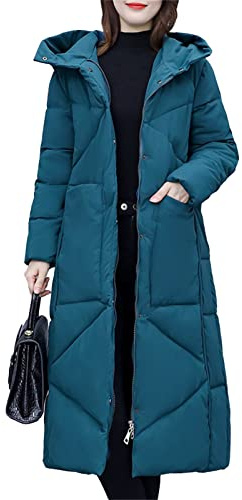 DGKaxiyaHM Veste Longue à Capuche Pour Femmes En Hiver Manteau En Duvet à Manches Longues Et à Capuche Plus Size Warm Thicken Parka Padded Overcoat (Bleu,3XL)