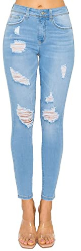 WAX JEAN Women's Butt I Love You Push-Up Destructed Modal Basic Skinny Jeans, Light, 7