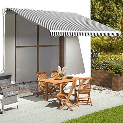 JUNZAI Tissu de Remplacement pour Auvent Toile d'Auvent Tissu de Rechange pour Store Banne Extérieur Tissu de Remplacement pour auvent Anthracite et Blanc 4x3 m
