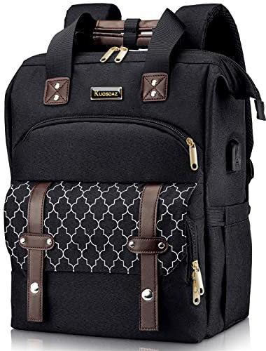 Kuosdaz Rucksack Damen, Schulrucksack Mädchen Teenager mit USB Ladeanschluss & Laptopfach, 15,6 Zoll Laptop , lässiger Tagesrucksack , Anti-Diebstahl für Arbeits Reise, Schwarz