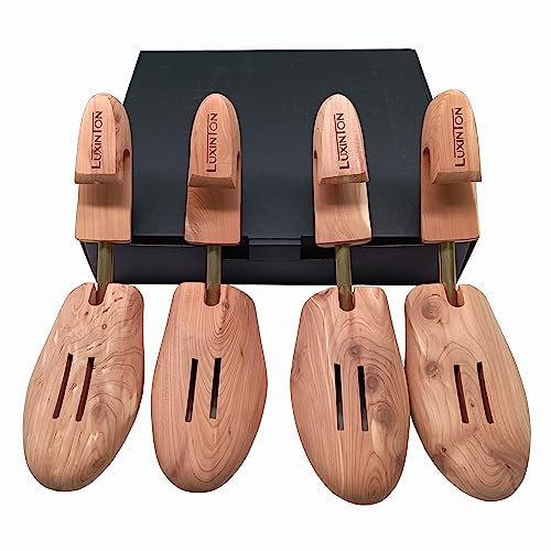 LUXINTON Cedar Shoe Tree Keeper for Men Hudson 2-pack Shoetree Adjustable Shoe Shaper Wood Shoe(for 2 pairs of shoes), Natural Cedar Wood Color, MXL 12-14