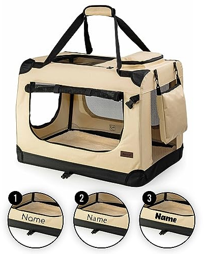 lionto Hundetransportbox Faltbar, 50x34x36 cm, Beige, personalisiert