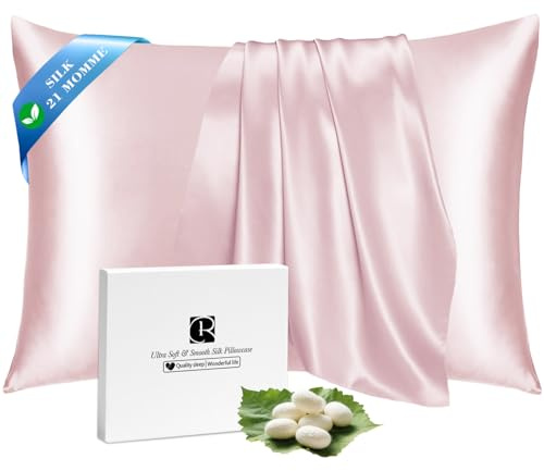 Ravmix Seidenkissenbezug 40x60 Maulbeerseide, für Haar & Haut, Rosa | Silk Pillowcase mit verstecktem Reißverschluss, mindert Knitterfalten und Frizz, natürlich kühl Atmungsaktiv Glatt, 1 Stück