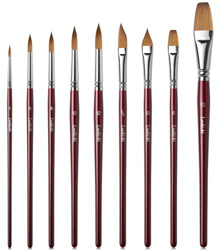 9Stk Zobelhaar Aquarellpinsel Set Professionelle Künstler Pinsel Set Spitze Runde Spitze Katzenzunge Flach Dolch Pinsel für Acryl Tinte Gouache Tempera