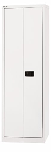 BISLEY Universal Flügeltürenschrank abschließbar - Stahlschrank schmal mit 3-Punkt-Schloss & Flügeltüren - Aktenschrank aus Metall mit 4 Fachböden für 5 Ordnerhöhen - Farbe: verkehrsweiß