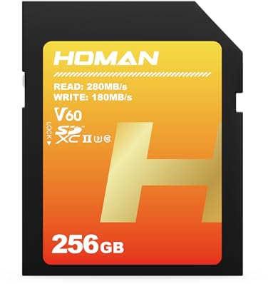 HOMAN Scheda SD UHS-II (V60) da 256 GB adatta per qualsiasi temperatura ambientale da -10 gradi a 70 gradi Celsius con 5 anni di garanzia e recupero