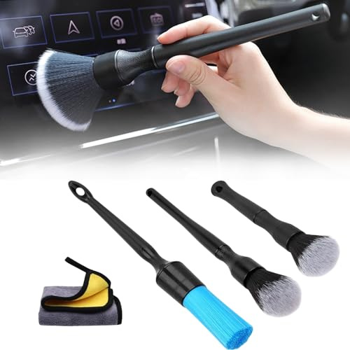 JIDAYOEU Auto Premium Detailing Pinsel Set, 4 Stück Reinigungspinsel Auto, Auto Detailing Bürsten Set, Auto Staubpinsel, Pinsel für Autoreinigung Innen