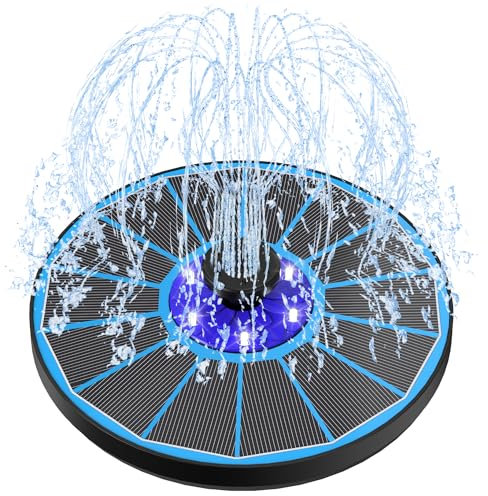 SZMP LED Solar Water Fountain, 3.5W Glass Panel Solar Fountain Pump, Built-in Battery Work on Night, Solar Water Pump with 7 Nozzles & 4 Fixer Water Features for Garden, Bird Bath (White)