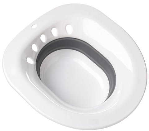 NTEK Foldable Sitz Bath for Toilet, Portable Seat Sitz Bath Basin for Hemorrhoids, Portable Bidet BPA Free Temperature Resistant, Fits Universal Toilets and Commode Chair (White)