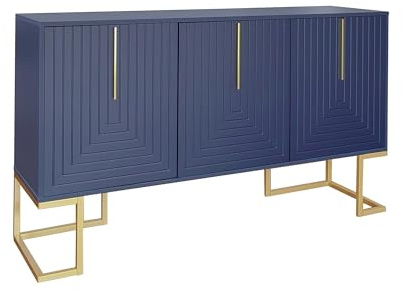 Azkoeesy Modernes Sideboard mit 3 Türen in U-Form, goldenen Griffen und Beinen, verstellbaren Regalen, Buffet-Küchenschrank für Wohn- und Esszimmer, 138 x 40 x 80 cm (Navy blau)