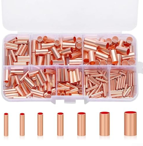 250 Pcs Wire Ferrules Kit, 7 Size Copper Crimp Connector Electrical Butt Terminals, For Automotive Marine Auto Cable Connector, Red Copper