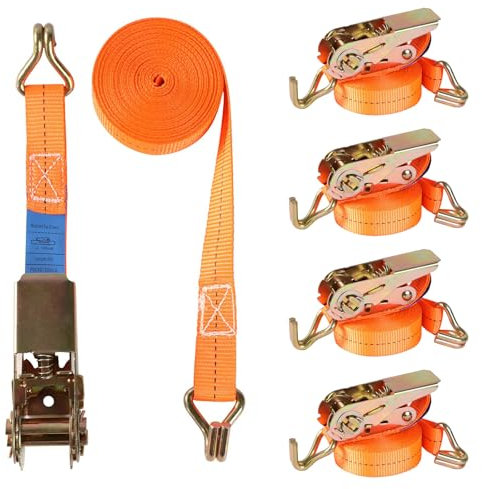 Putentfun 800kg Ratchet Straps with Hook - 4 Pack 5M x 25MM Tie Down Straps Heavy Duty Ratchet Strap, Adjustable Tensioning Straps for Motorcycle, Car, Trailer, Home