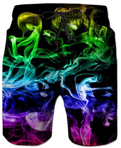 Belovecol Snabbtorkande badshorts för män med nätfoder 3D-grafiska strandsurfshorts, Färg, XXL