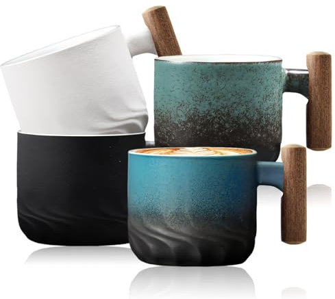 BORDEAG 4 Pièces Tasses À Expresso, Mugs En Céramique De Qualité Supérieure, Avec Poignée Pour Thé, Latte
