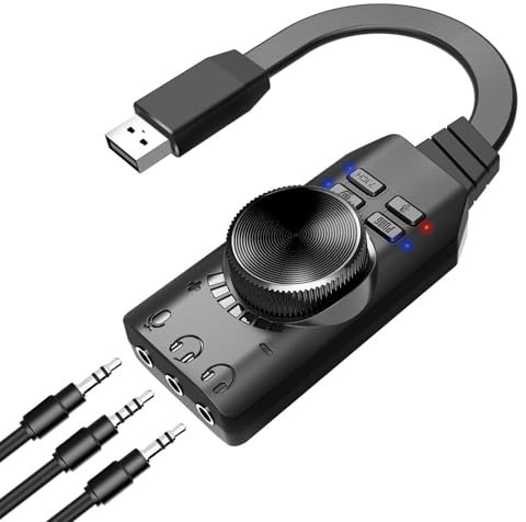 Tarjeta de Sonido Externa 7.1 - Sonido Envolvente Virtual con Control de Volumen | Tarjeta de Sonido USB sin Controlador para portátil y PC, Interfaz de Audio Compatible con Todos los