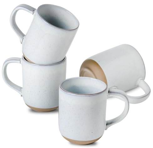 Tikooere Coffee Mugs Set of 4,Ceramic 13 OZ Coffee Mugs with Big Handle,Stoneware Large Tea Cups for Hot Beverages,Cappuccino,Latte,Gift for Halloween,Mom,Dad,Dishwasher Safe & Microwave Safe,White