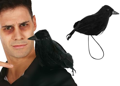 FIESTAS GUIRCA | Corbeau Noir avec Élastique pour Épaule (15 cm) - Décoration d'Halloween et Fêtes à Thème d'Animaux et Insectes - Idéal pour Ambiances Terrifiantes et Scénarios Épouvantables - Noir