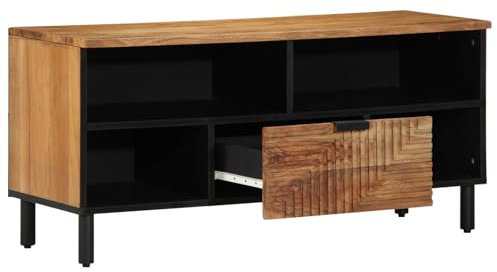vidaXL Mobile TV in Legno di Acacia Industriale con cassetti e Ripiani - Stoccaggio Elegante per Home Theater, Soggiorno, Camera da Letto - Resistente alle intemperie - Finitura Nera Marrone - mobili