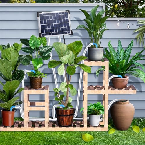 Kit de Riego por Goteo de Energía Solar con Temporizador de 7 Modos para 30 Macetas, de Riego Automático IP65 para Invernadero Interior y Exterior