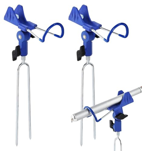 Kayuneed Lot de 2 supports de canne à pêche en acier inoxydable - Support pour canne à pêche - Accessoires de pêche pour la pêche - Réglable à 360° - Universel comme support de canne à pêche pour le