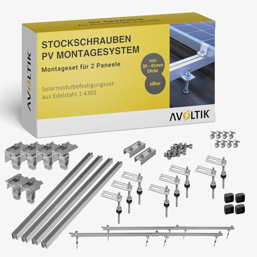PV Halterung Blechdach Montageset – Balkonkraftwerk – inkl. 200 mm Stockschrauben M10, EPDM-Dichtung, 1,25 m Aluschienen & Modulhalter – für Trapez- & Wellblech