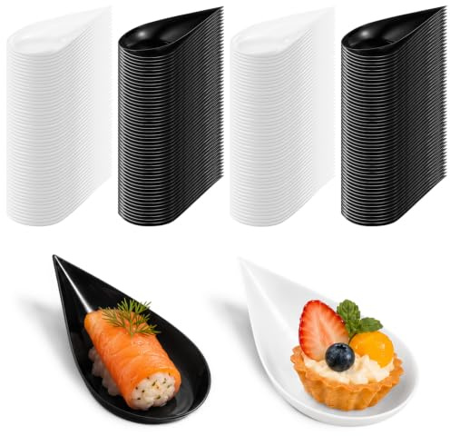 JOUTYFOR 200 Pcs 4 Tear Drop Appetizer Spoons Mini Appetizer Plates Reusable Tasting Spoons Plates Catering Supplies Disposable for Serving Small Desserts Cakes Bowls