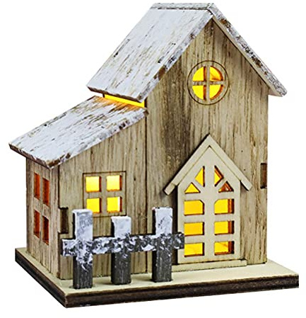 lyrlody LED Wooden House Luminous Hut Glowing Wooden Cabin Illuminated Christmas House with Warm Lights for Home Office Shop Tree Hanging (B)