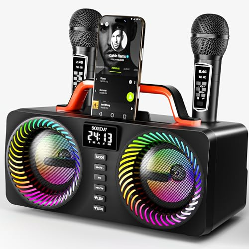SORDA Karaoke Machine for Adults & Kids, Portable 80W Bluetooth Speaker - 2 Wireless Microphones, Echo Adjust, Support USB/AUX, for Outdoor/Indoor Gathering Party Gifts