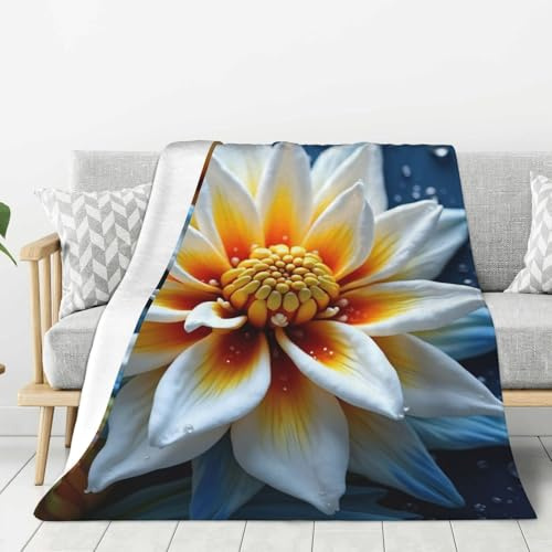 Couverture réaliste à imprimé dahlia blanc n°28 pour canapé, sofa, lit, super douce, légère, confortable, pelucheuse et chaude en flanelle, 152,4 x 127 cm, pour toutes les saisons