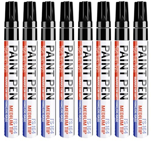 Alitastro Black Paint Pens - 8 Pack Permanent Oil-based Paint Markers, Waterproof & Quick Drying 2-3mm Medium Tip Marker Pen for Rock Painting, Tires, Wood, Plastic, Canvas, Mugs, Stone