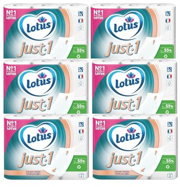 Papier Toilette Lotus Just 1 Blanc 6 Rouleaux Ultra Doux Haute Qualité - lot de 6 - Offre Spéciale