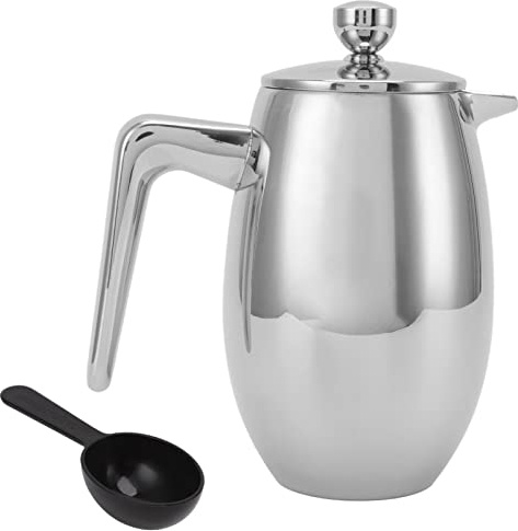 BSTCAR Prensa francesa con cuchara, cafe tera de acero inoxidable de doble pared Prensa de café en forma de U boca cafe tera y tetera (800 ml)