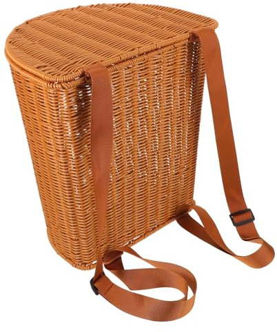 ibasenice Rattan Outdoor Picknickrucksack aus Pp mit Verstellbaren Schultergurten und Einfacher Reinigung für Camping und Beerenpflücken im Freien