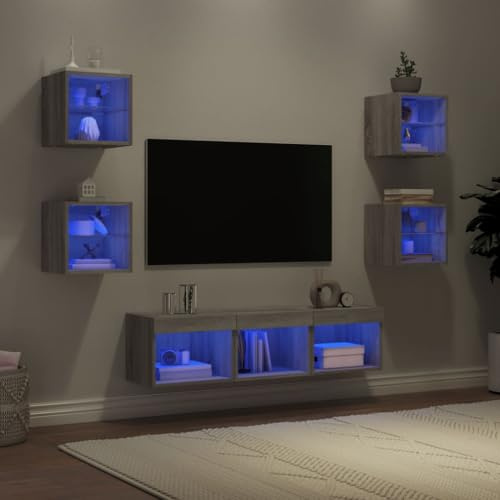 CKioict Meuble TV Mural Flottant avec Éclairage LED RGB, Bois d'Ingénierie Résistant à l'Humidité, Espace de Rangement Multifonction pour Salon et Bureau, Design Contemporain