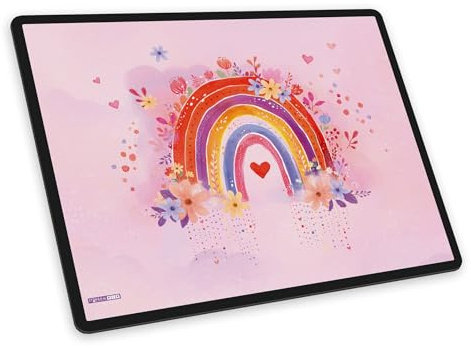 itenga Schreibtischunterlage – 40 x 53 cm – robuste Schreibunterlage mit kinderfreundlichem Motiv für Mädchen abwaschbar, rutschfest & langlebig (Motiv Regenbogen - RAINBOW DREAMS)