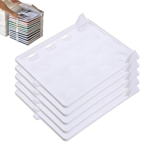 5PCS Stackable Closet Organizer - Interlocking Shirt Folding Boards & Shelf Dividers, T-Shirt Organizer for Clothes Storage, Shirt Folder Board, Space-Saving Closet Storage for Jeans, Pants (White)