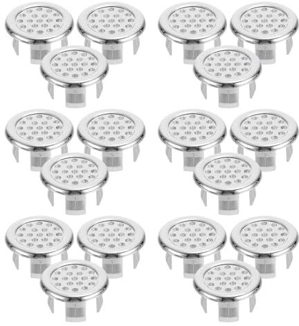 Angoily Lot de 26 Couvercles de Trop-plein Ronds en Plastique Perforé 3 Cm pour Lavabo de Salle de Bain et Évier Cuisine, Insert de Trop-plein Décoratif et Pratique, Accessoire pour