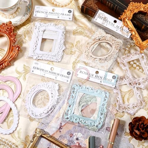 40 Stück Vintage Rahmen Scrapbook Dekorationspapier, hohl geprägtes Scrapbook-Journaling-Zubehör, Bastel-Reliefpapier, Vintage-Scrapbook-Zubehör für DIY