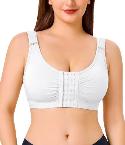 Junlan Soutien-Gorge de Sport à Maintien Ferme Brassiere Post operatoire Soutien-Gorge Fermeture Devant Postopératoire sans Armature Réglable pour Fort Poitrine Racerback Comfort Support