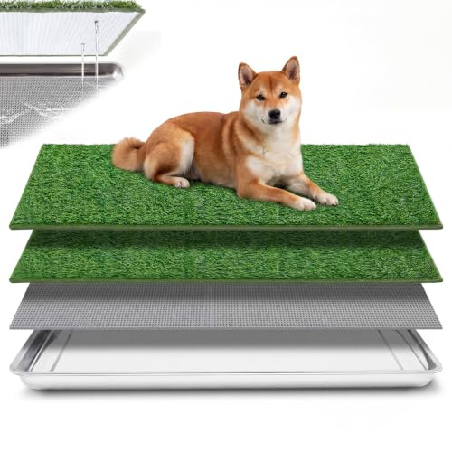 Mifoci Dog Grass Pad with Stainless Steel Tray Two Artificia Grass Pad
