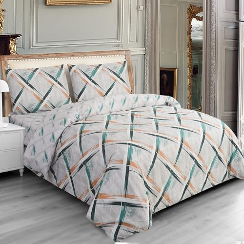 Hadi London 4 PCS 3D Printed Bedding Set with Fitted Sheet Pillowcases Soft Microfiber Duvet Cover Set Luxury Printed Quilt Cover for Single Double King Super King (Urban Grid 3D, DOUBLE)
