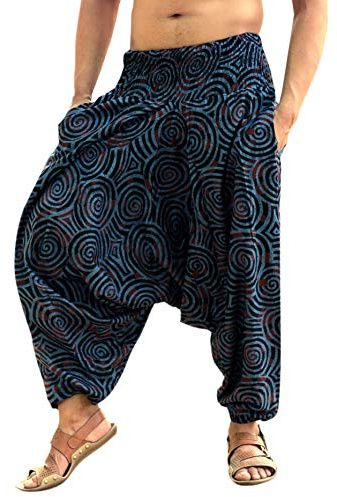 SARJANA HANDICRAFTS Men Women Cotton Harem Pants Pockets Yoga Trousers Hippie (Blue)