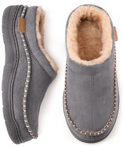 Zigzagger Men's Fuzzy Moccasin Slippers Indoor/Outdoor Fluffy House Shoes, Dark Grey, 10/11 UK