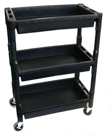 Challenger Mechanics/Utility Tool Trolley with 3 Trays & Accessory Holes 82x47x104.5cm | Heavy-Duty HDPE Construction, 45kg Load Capacity, 4 Castor Wheels (2 with Brakes) | Mobile Tool Cart